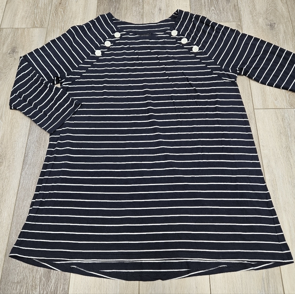 J Jill Wearever Navy Striped Top Button Detail Nautical Tunic Top Women's Medium